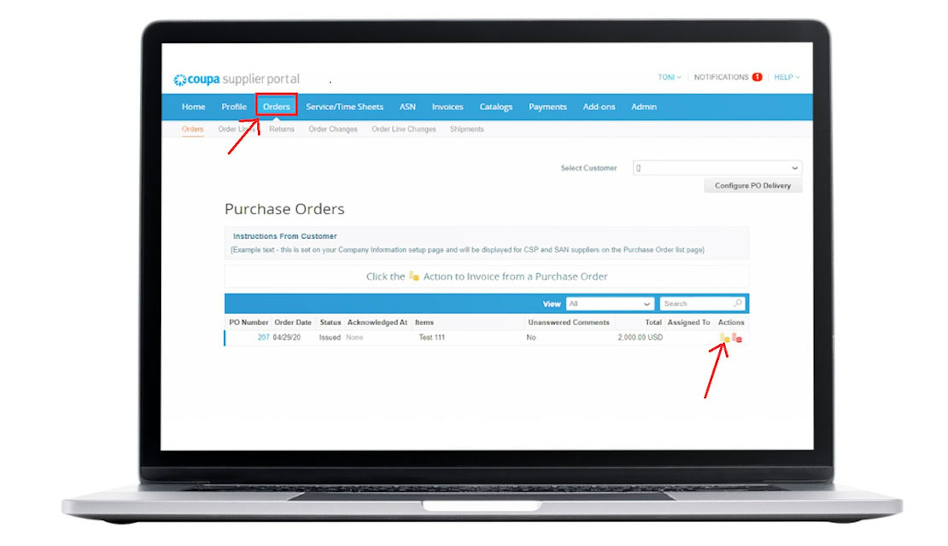 coupa create invoice via supplier portal