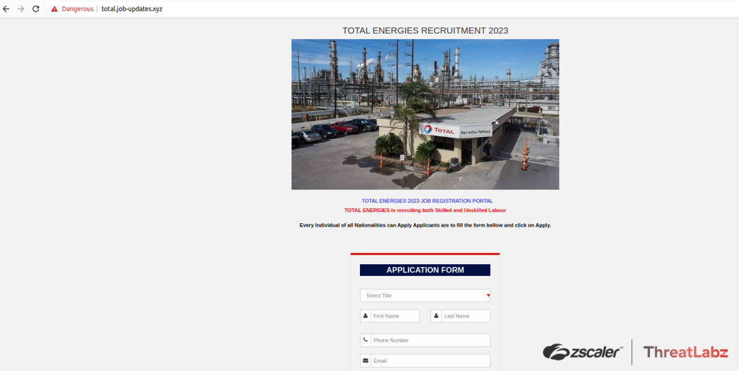 Fig 10 - Fake Total Energies recruitment scam page